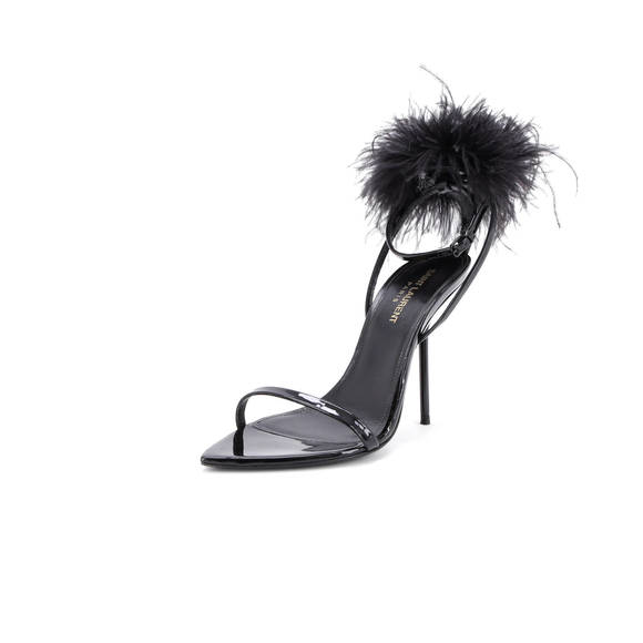Saint Laurent Women's Inez Heeled Sandals Patent and Feather - Picture 1 of 5